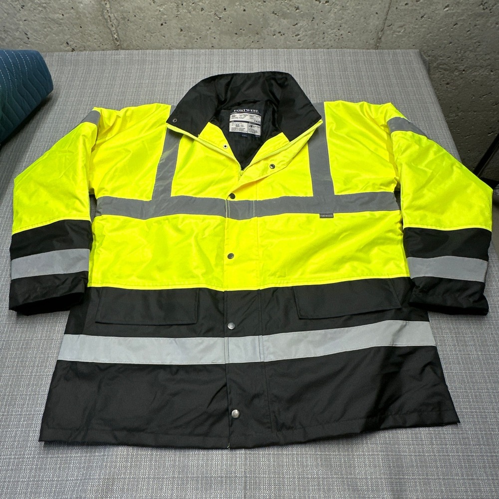 Portwest Class 3 Hi Vis Insulated Work Jacket Safety Yellow‎ Black 2XL Utility